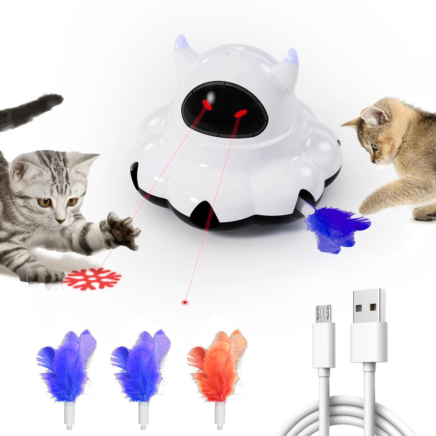 HETOO 2-in-1 Interactive Cat toy for Indoor Cats: Automatic Cat Toy with 7 Mice Holes Whack a Mole Moving Feather, Red Dot & Star Pointer Smart Kitten Toys with Remote Control for All Breeds