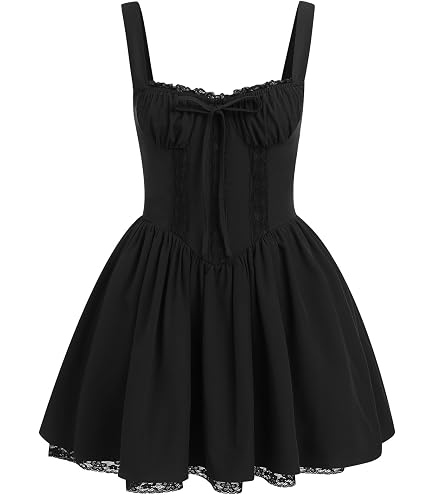 ABEWIP ABEWIPCorset Dresses for Women Spaghetti Straps Short Mini Floral Lace Bustier Dress Summer Boho Sundress Black S at Amazon Women's Clothing store