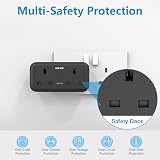 Mscien Double Plug Adaptor with 3 USB 13A UK Multiplug Extender Black view 7