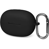 Geiomoo Silicone Cover for EarFun Clip 2 Case, Soft Flexible Scratch Resistant Protective with Carabiner (Black)