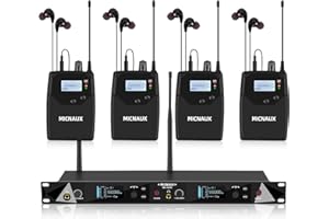 MICNAUX Wireless in Ear Monitor System, 2 Channel UHF Pro Mono IEM System for Singer Musicians, 2x40 Frequencies, 330ft Range, Rack Mount Transmitter and Bodypacks Receiver for Band, Studio (4 Pack)