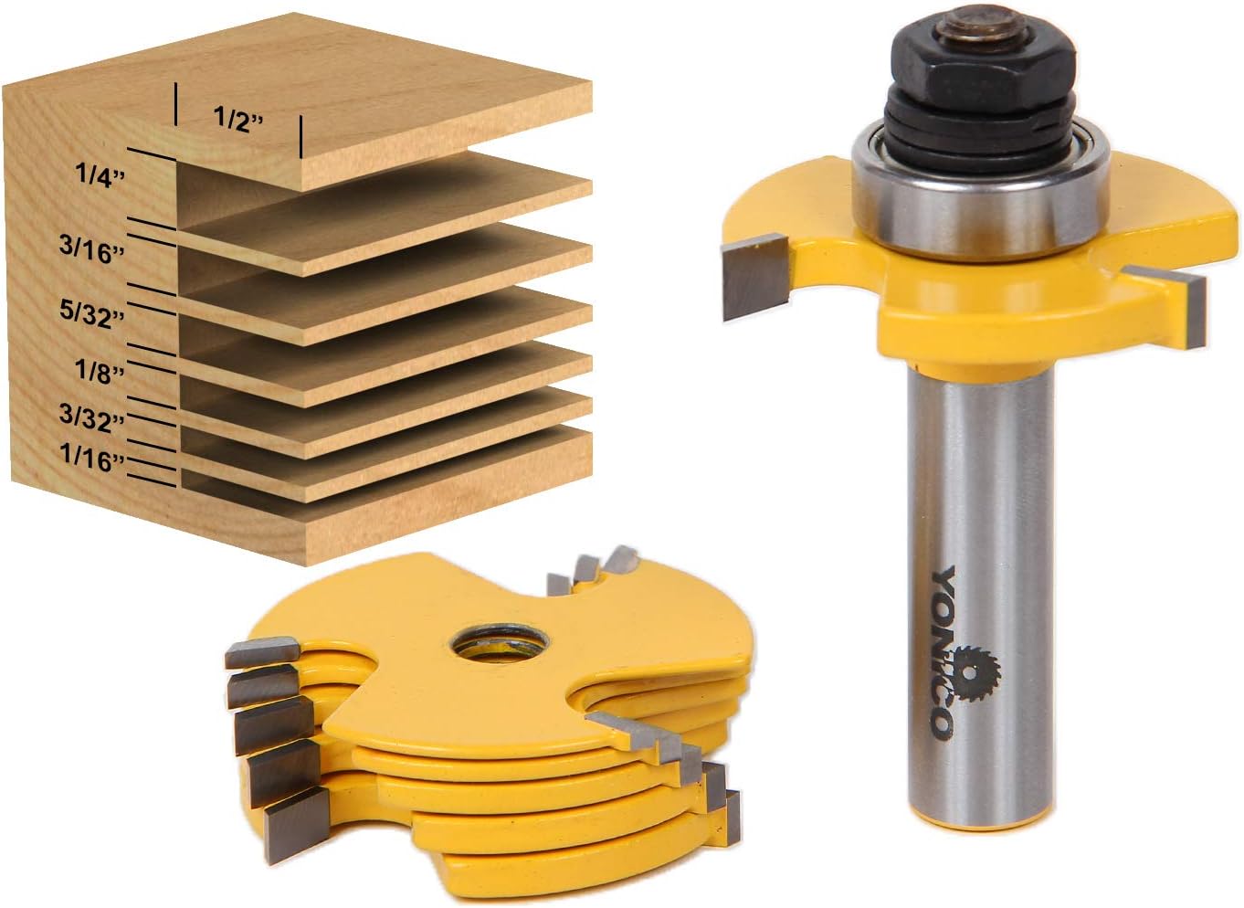 Yonico 14700 - Slot Cutter Router Bit Set, Slot Sizes: 1/16", 3/32", 1/8", 5/32", 3/16" & 1/4" - 1/2" Shank - Image 3