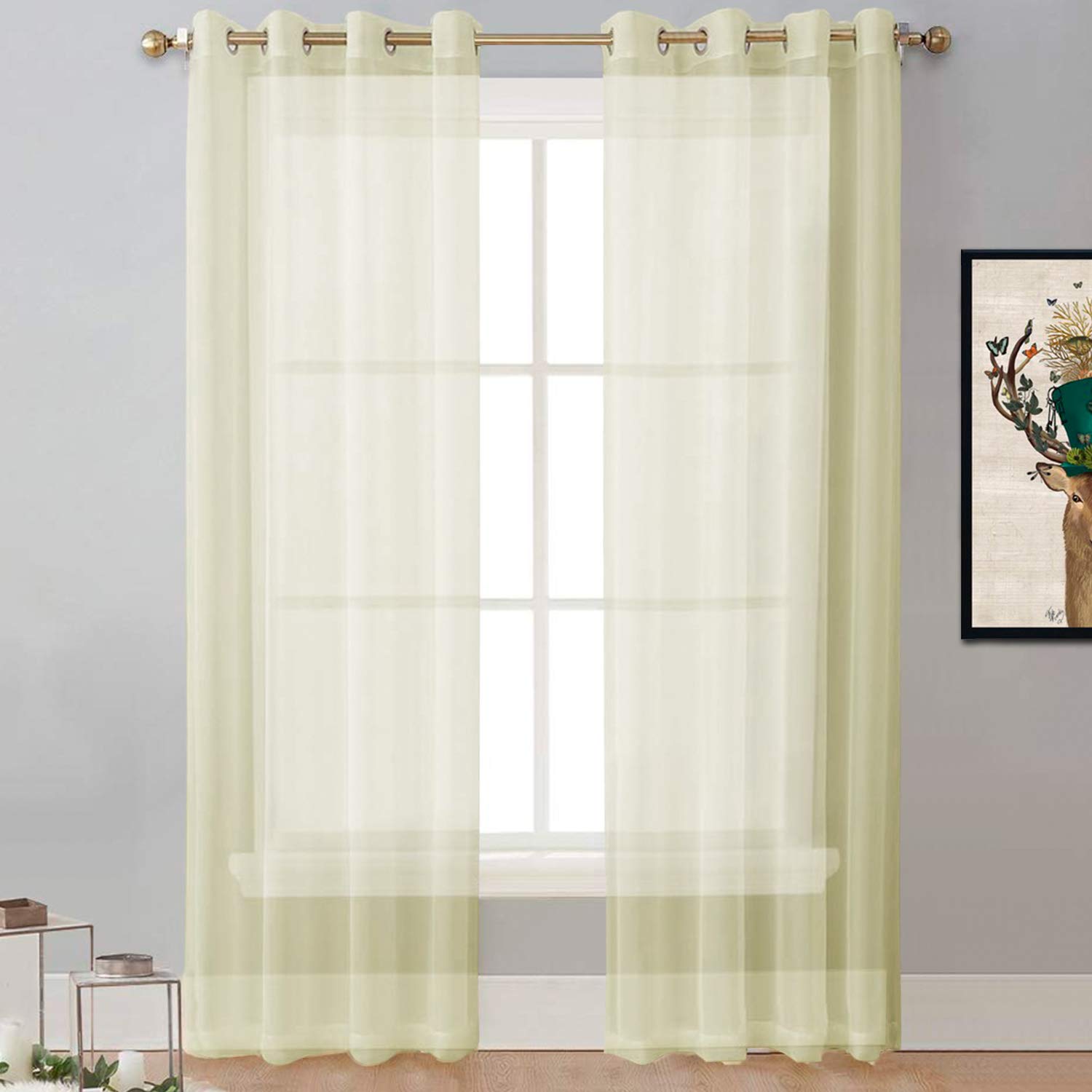 Off White 2 Panels Anjee Semi Embroidered Sheer Curtains 54 X 63