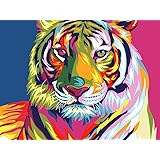 iCoostor Paint by Numbers DIY Acrylic Painting Kit for Kids & Adults Beginner - 16" x 20" Colorful Tiger Pattern