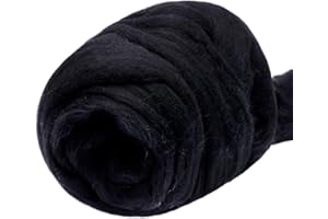 JUPEAN 3.53oz Wool Roving Yarn, Wool Felting Supplies, Pure Wool, Chunky Yarn, Spinning Wool Roving for Needle Felting Wet Felting DIY Hand Spinning (Black)