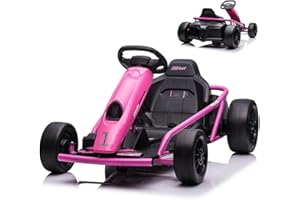 PALBY'S Ride on Go Kart for Kids, 24V 9Ah Battery Two 300W Motors, 8MPH Fast Drifting Circling Car, Electric Ride Toy Slow Start Function with Music, Horn,Max Load 155lbs, Racing Toy for Kids 8+ Years, Rose