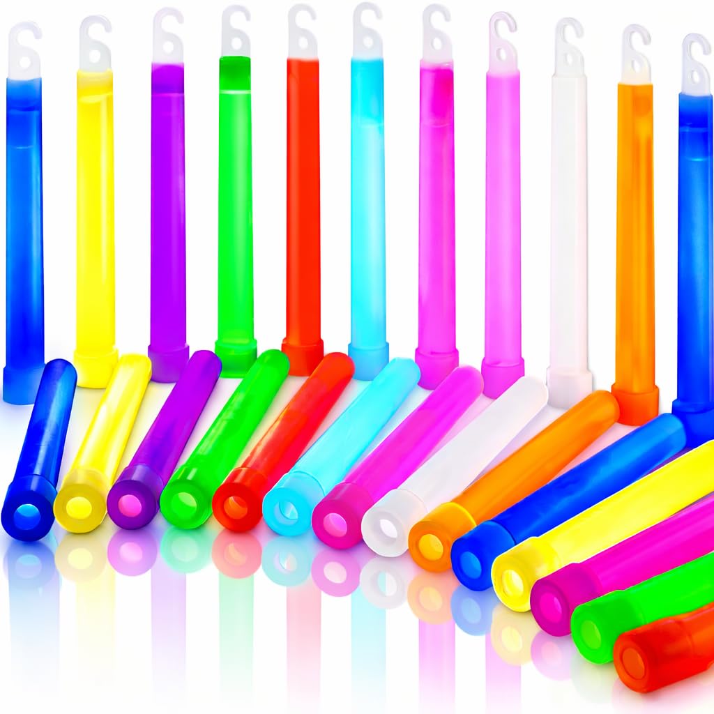 The Glowhouse Premium Ultra Bright 6 inch Glow Sticks Mega Party Pack of 25 (Mixed) - Individually Wrapped with Lanyards UK Brand