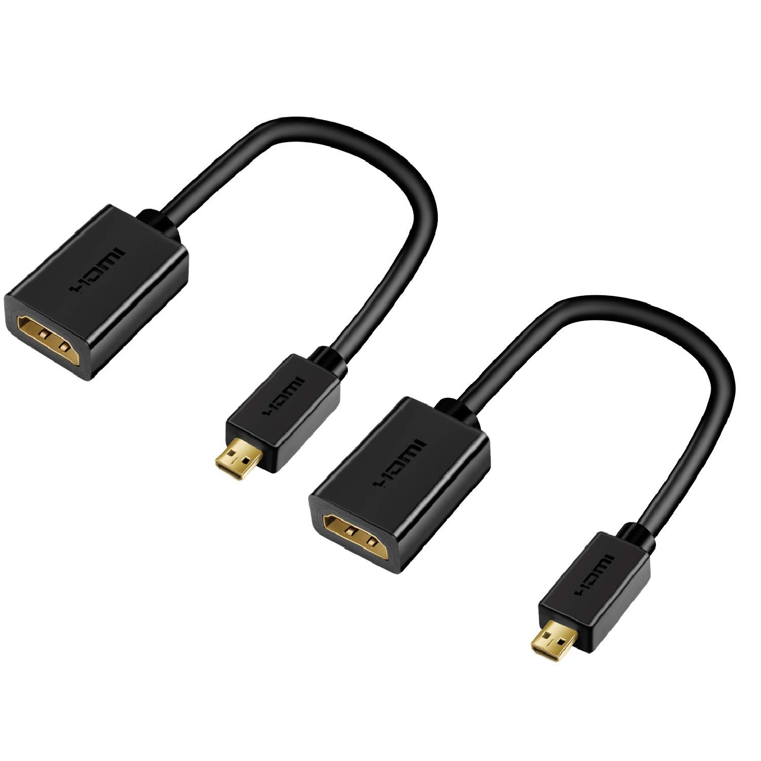 Techrum 2 Pack Micro HDMI to HDMI Adapter, Micro HDMI to HDMI Cable 20cm (Male to Female), Support 4K@60Hz,3D with Golden Plated Connectors for Raspberry Pi 4, GoPro HERO and Other Action Camera