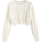 ZAFUL Women's Crew Neck Long Sleeve Pullover Crop Sweater Mock Neck Lantern Sleeve Ribbed Knit Cropped Sweater