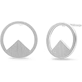 Boma Jewelry Sterling Silver Geometric Circle Triangle Stud Earrings with Brushed Matte Finish