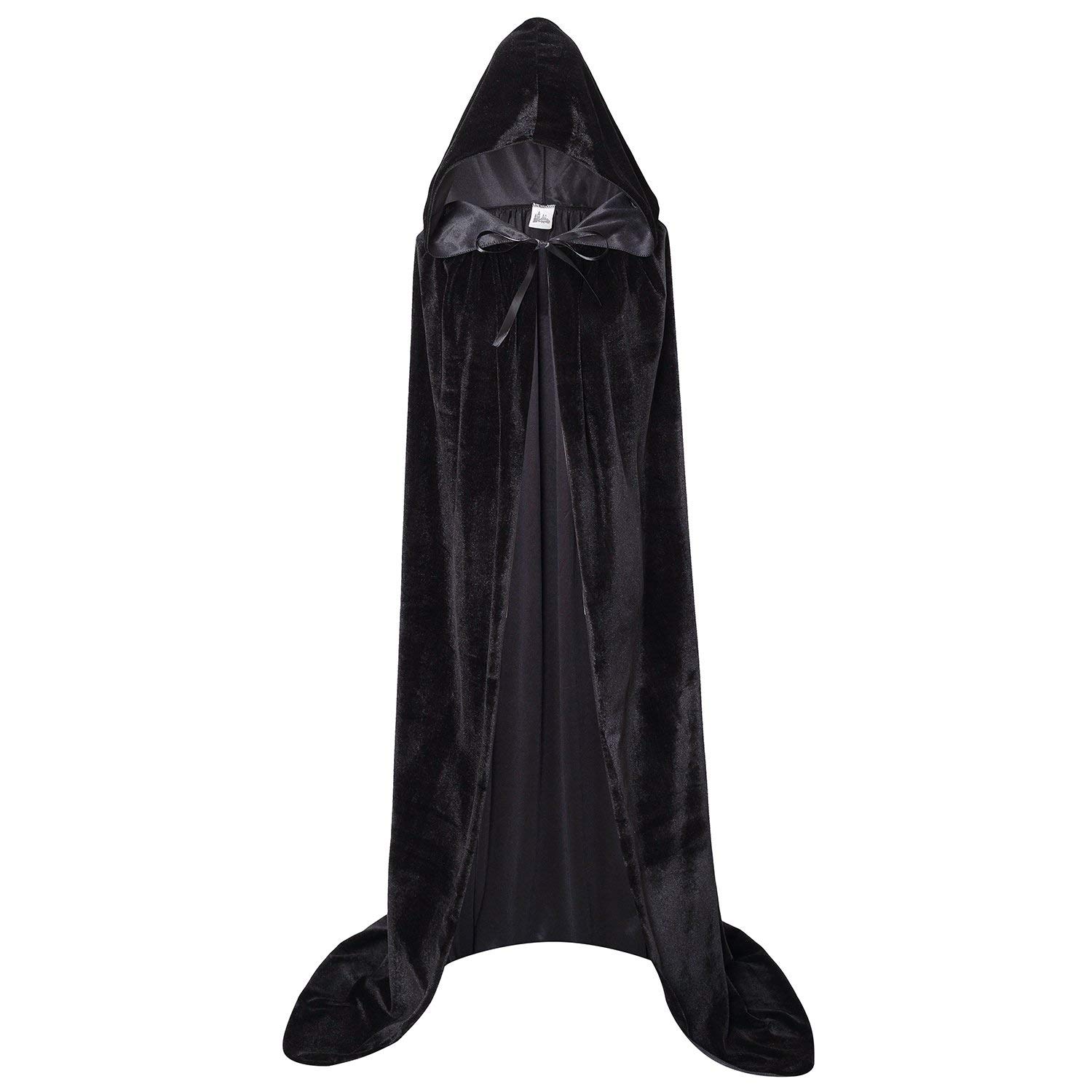 Makroyl Unisex Hooded Cloak Long Velvet Cape for Halloween Christmas Cosplay Costume, Black, L