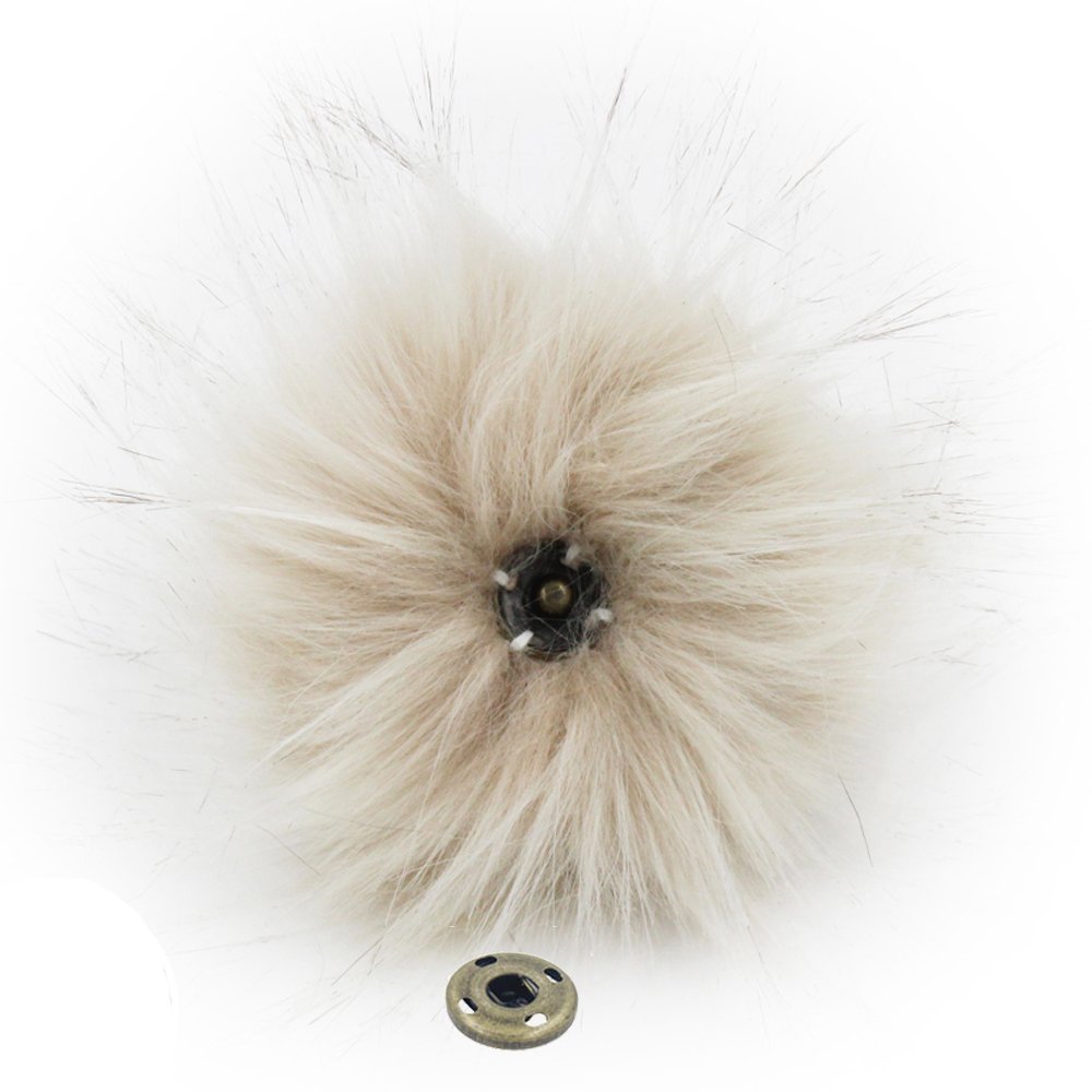 Furling Pompoms Pack of 6 Faux Raccoon Fur Pom Poms Ball with Press Button for Knitting Hats 4.3 Inches Beige