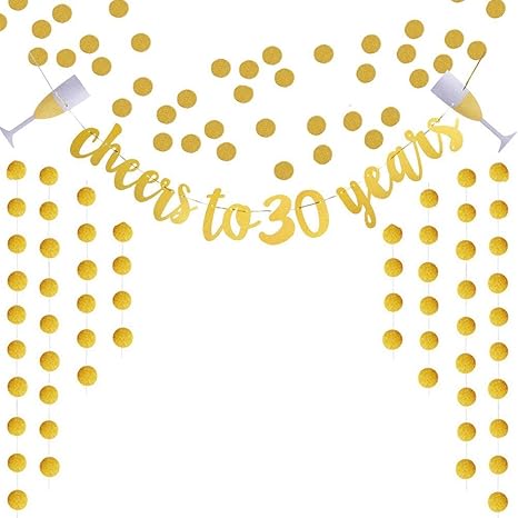 Glittery Gold Cheers To 30 Years Banner For 30th Birthday Wedding