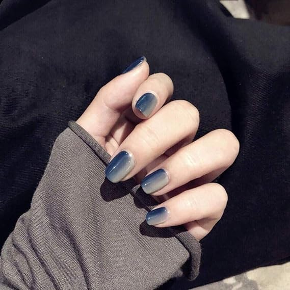24 piezas gris degradado uñas postizas brillante cubierta completa