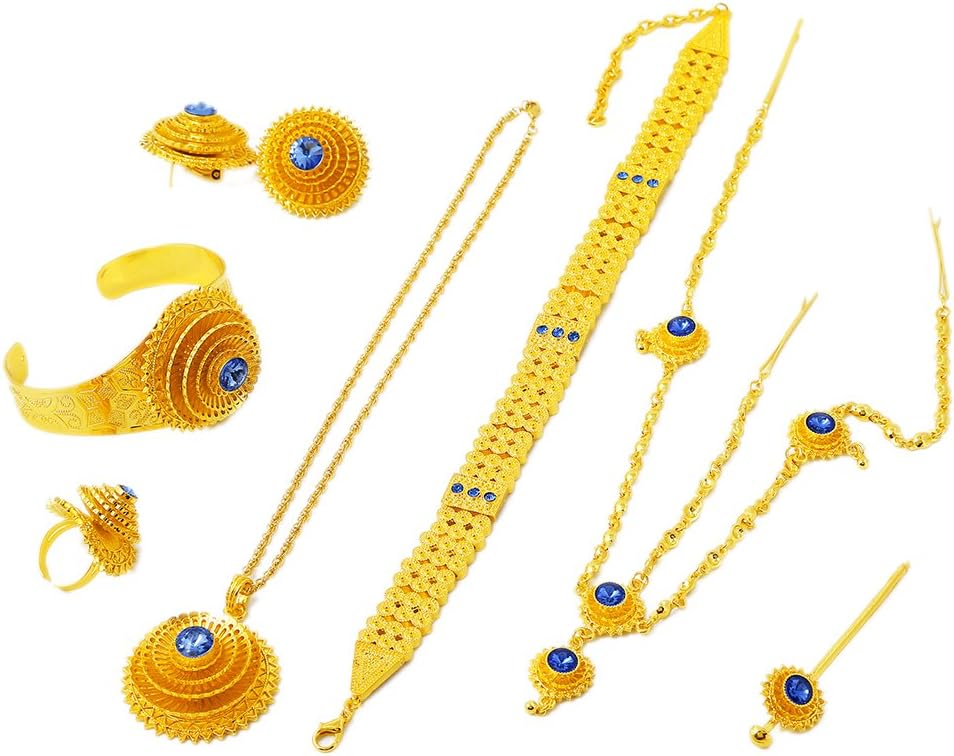 24K Gold Plated Eritrean Ethiopian Traditional Stone Wedding Jewelry Sets Women Wedding Sets…
