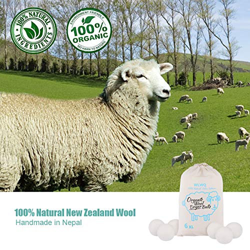 Wool Dryer Balls, XL 6 Pack 3\'\', 100% Organic New Zealand Natural Fabric Softener, Hypoallergenic Baby Safe, Reduce Wrinkles, Static Cling, Hypoallergenic, Chemical Free