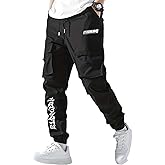 XYXIONGMAO Men's Black Casual Loose Goth Joggers Techwear Sweatpants Tactical Streetwear Hiphop Cargo Pants for Men(Black,L)