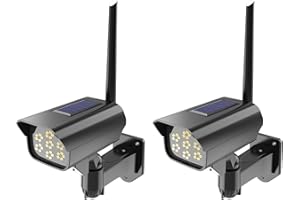 CENGNIAN Solar Battery Powered Fake Security Camera, Dummy Cameras with Remote Control, Motion-Activated Floodlights, Realistic Look, Easy to Install, IP66 Waterproof, Pack of 2