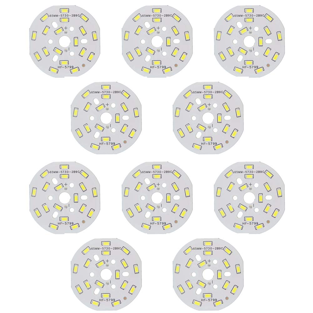 Othmro 9W Led Chip, 5730 SMD LED Chip Light Bulb Aluminum Board 300mA, 27-30V, 120lm, White 6500K Diameter 65mm, 10pcs