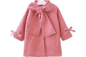 HONGANDA 2-8Y Kids Toddler Girl Wool Coat with Big Bowknot Long Sleeve Trench Coat Fall Winter Outwear Jacket for Children