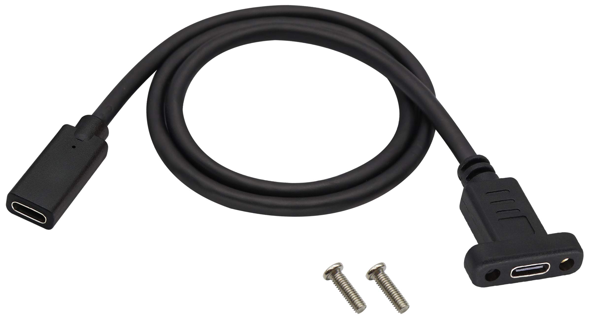 AAOTOKK Panel Mount USB C 3.1 Extension Cable 4K&60hz 10Gbps USB Type C 3.1 Female Panel Mount Screw Cable,Supports Charging,Data,Audio,Video Cable (0.6M/2ft)