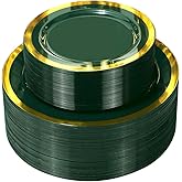 Nervure 102PCS Green Plastic Plates - Disposable Emerald Green Party Plate Include 51PCS 10.25inch Dinner Plates & 51PCS 7.5inch Dessert Plate for Wedding & Party
