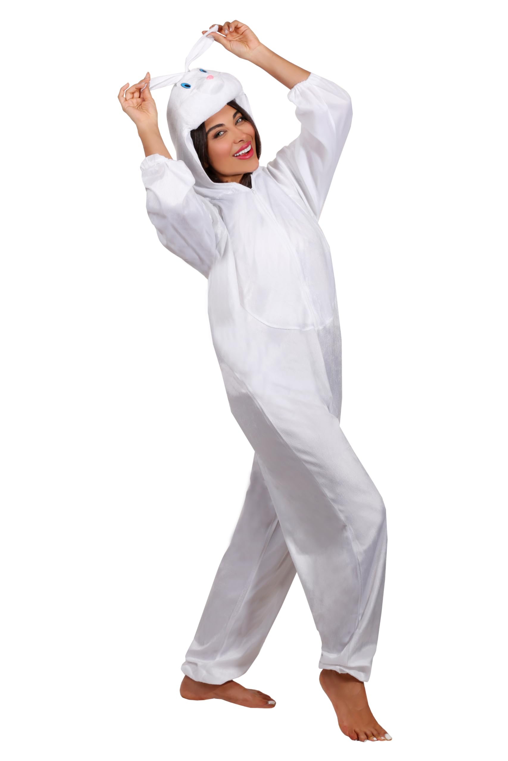Adult Animal Costumes Unisex Pajamas Fancy Dress Outfit Cosplay Onesies (White Rabbit) โ image 1