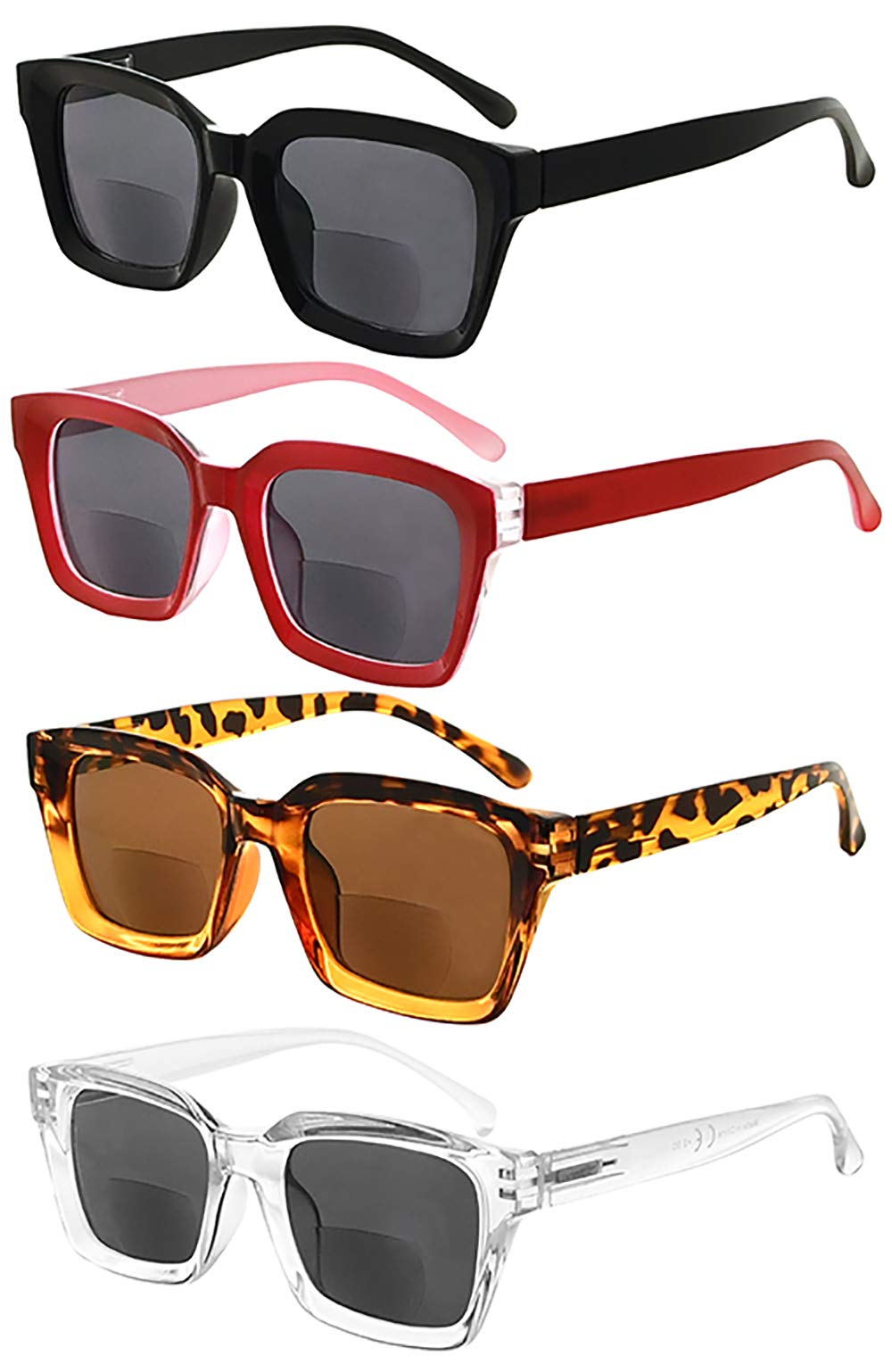Eyekeeper 4-Packing Bifocal Sunglasses for Women Reading Under The Sun Stylish Bifocal Readers Tinted Lens Oversize +1.00