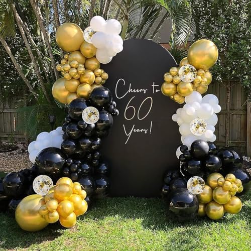 Black and Gold Balloon Arch Garland Kit, 124pcs Including Black, White, Gold, and Black Confetti Balloons, Ideal for New Year’s Eve Party, Graduation, Birthday, Wedding, Baby Shower Decorations