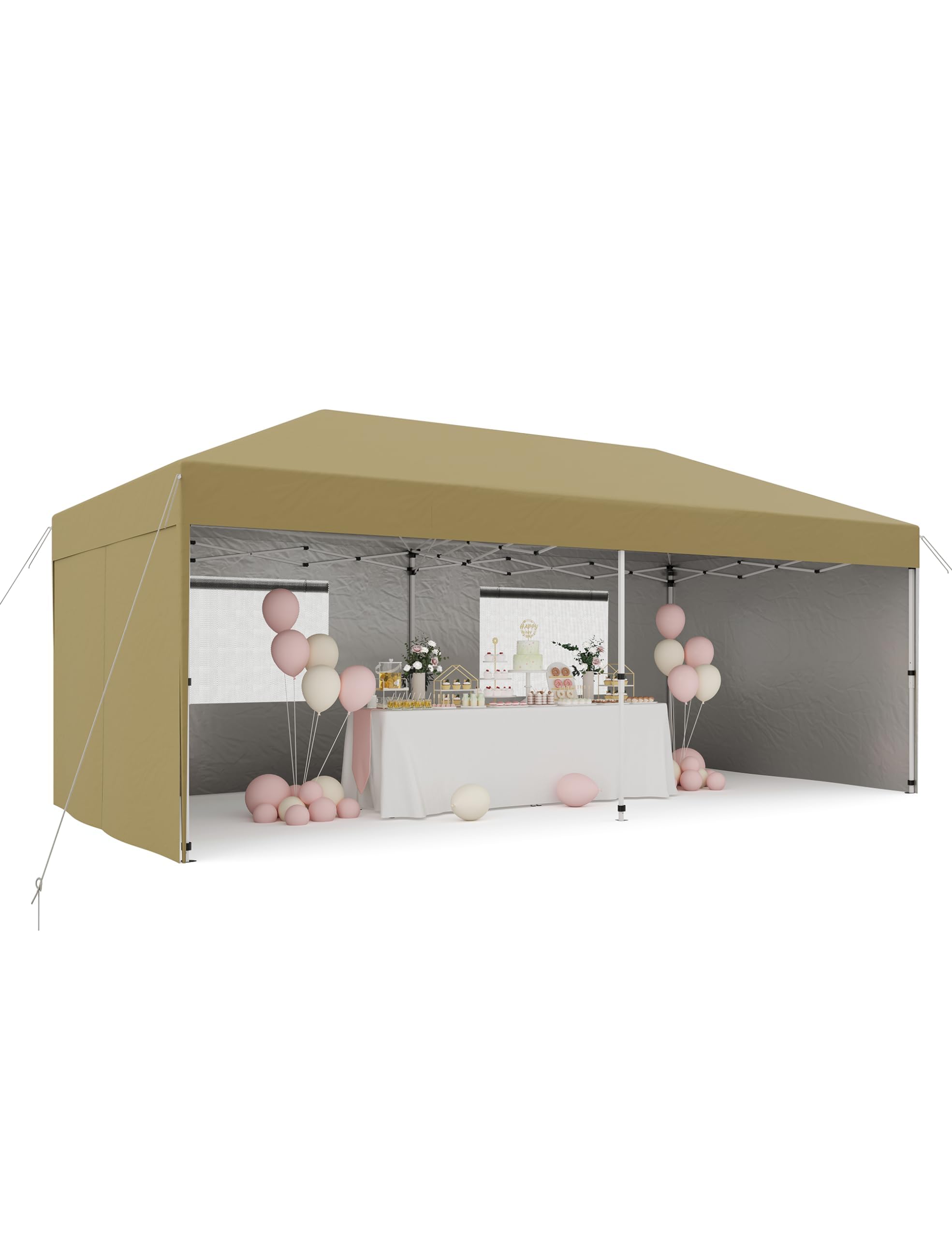 Photo 1 of 10x20 Pop Up Canopy Tent with 4 SideWalls, Heavy Duty Outdoor Canopy UPF 50+ All Season Waterproof Commercial Street Vendors Party Tents with Roller Bag, 8 Stakes & 6 Sandbags, Khaki