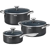 BEZIA Nonstick Induction Cookware Set, 6-Piece Pots and Pans Set with Lids | 2QT Saucepan, 4.8QT Casserole Dutch Oven, 6QT Stock Pot, Riveted Stainless Steel Handles, Oven Safe, Works on All Stovetops