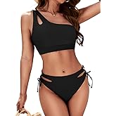 Zilcremo Women Cutout One Shoulder Bikini Set Mid Rise Bikini Swimsuit Two Piece Bathing Suit