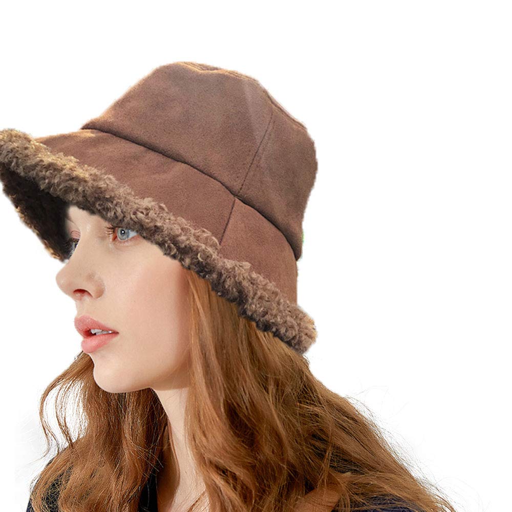 Etncy Life Women Winter Bucket Hat Faux Fur Fisherman Cap (Caramel