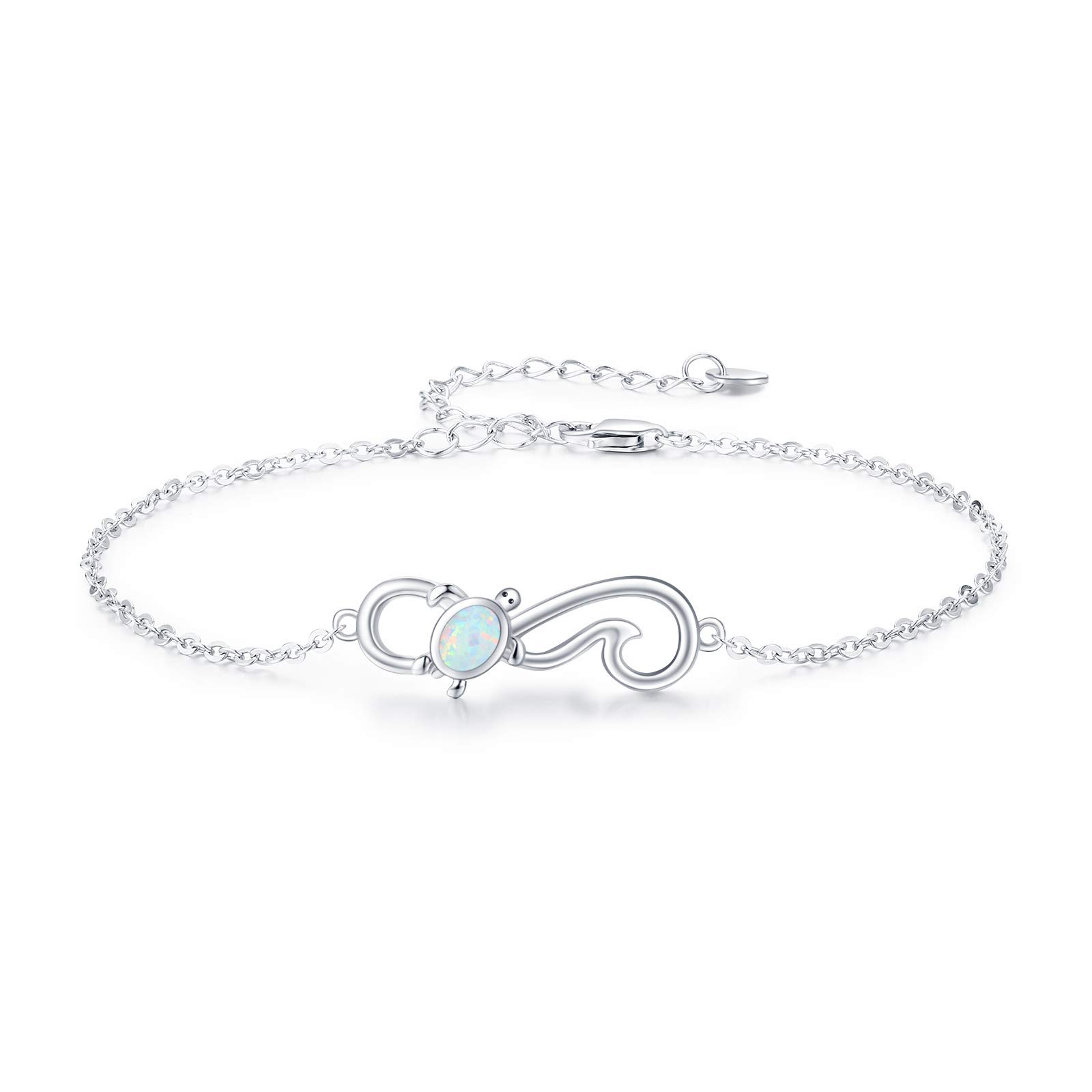 SOESON Women Turtle Bracelet 925 Sterling Silver Ocean Theme Turtle Bracelet Opal Adjustable Jewellery Christmas Birthday Gifts for Girls