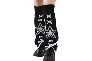 Punk Grunge Women Knitted Leg Covers With Star Pattern Japanese Sweet Ribbon Bows Warmers Flared Knee Length Socks Star Print