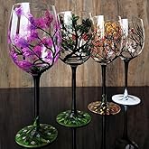 GKWW 4PCS Hand Painted Wine Glass Four Seasons Tree Wine Glasses Fall Leaves Flower Seasons Colored Wine Glasses for Wine Cocktails Novelty Gift for Birthdays Weddings(Stem glass)