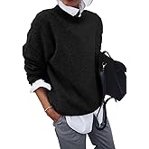 Women's Casual Collared 2 in 1 Pullover Top Solid Color Long Sleeve Vintage Sweaters Lapel Loose Fit Shirt Blouse