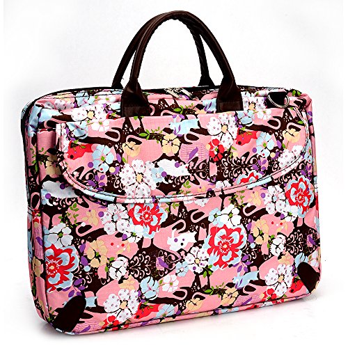NuVur Shoulder Bag Carry Case w/Strap, Brown Floral Cat|Lenovo 15 /15.6 inch Laptop