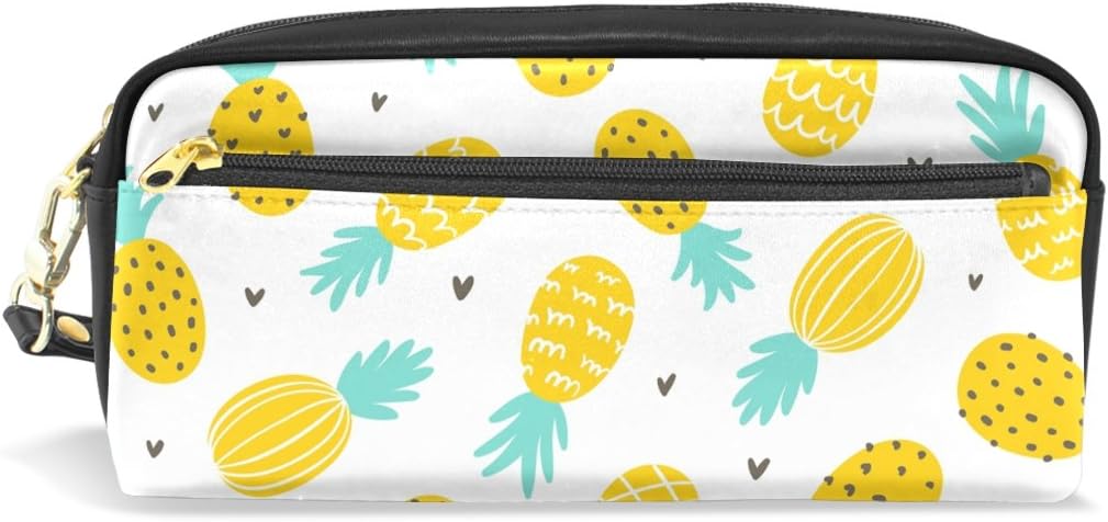 Pencil Case with Compartments Stationery Pouch Pen and Pencil Organiser Make-up Case for Children Girls for School,Pineapple Pencil Bag