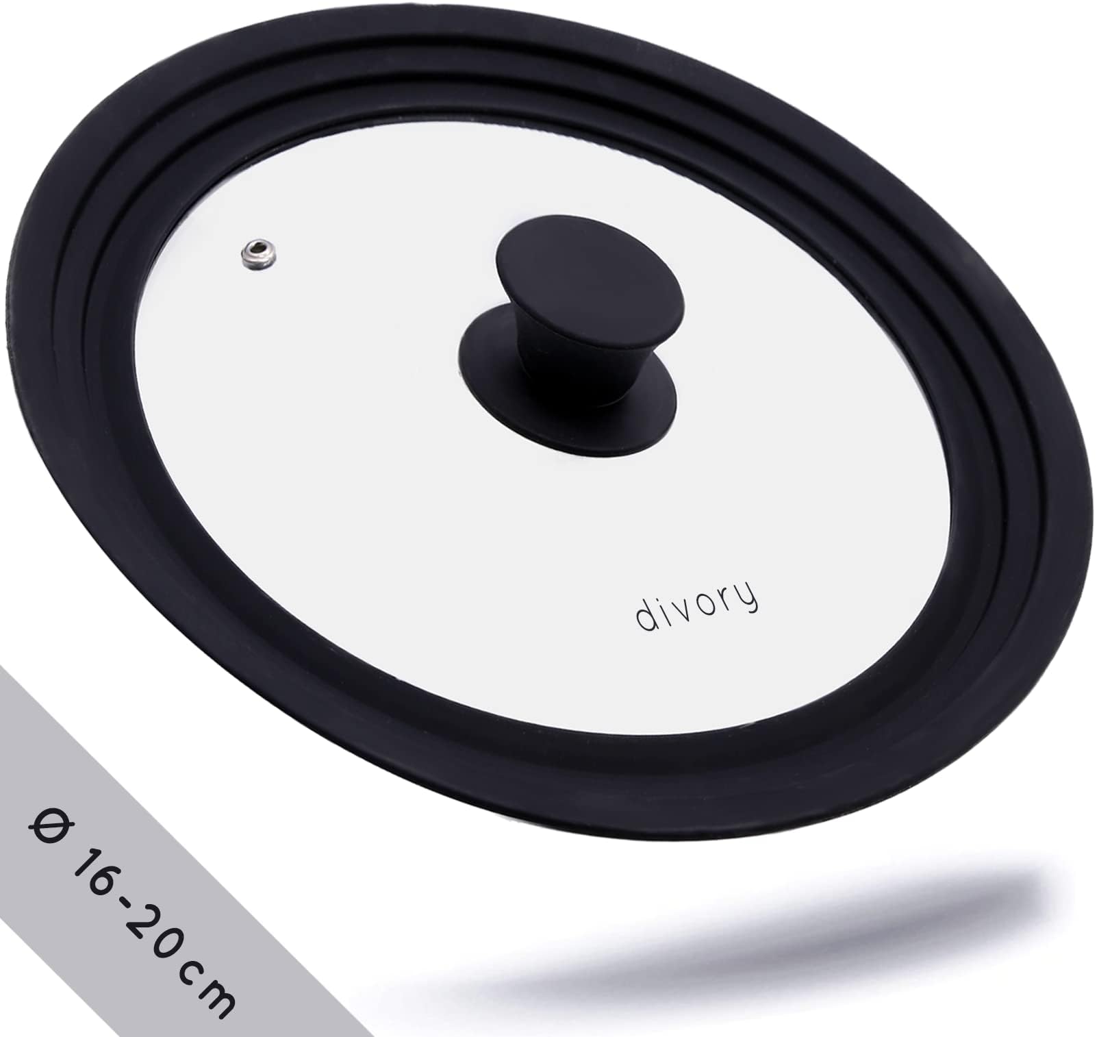 DIVORY universal glass lid Ø 16, 18, 20 cm - for pots, wok, skillets and pans, frying pan, saucepan, cookware - silicone lids (16cm - 20cm)