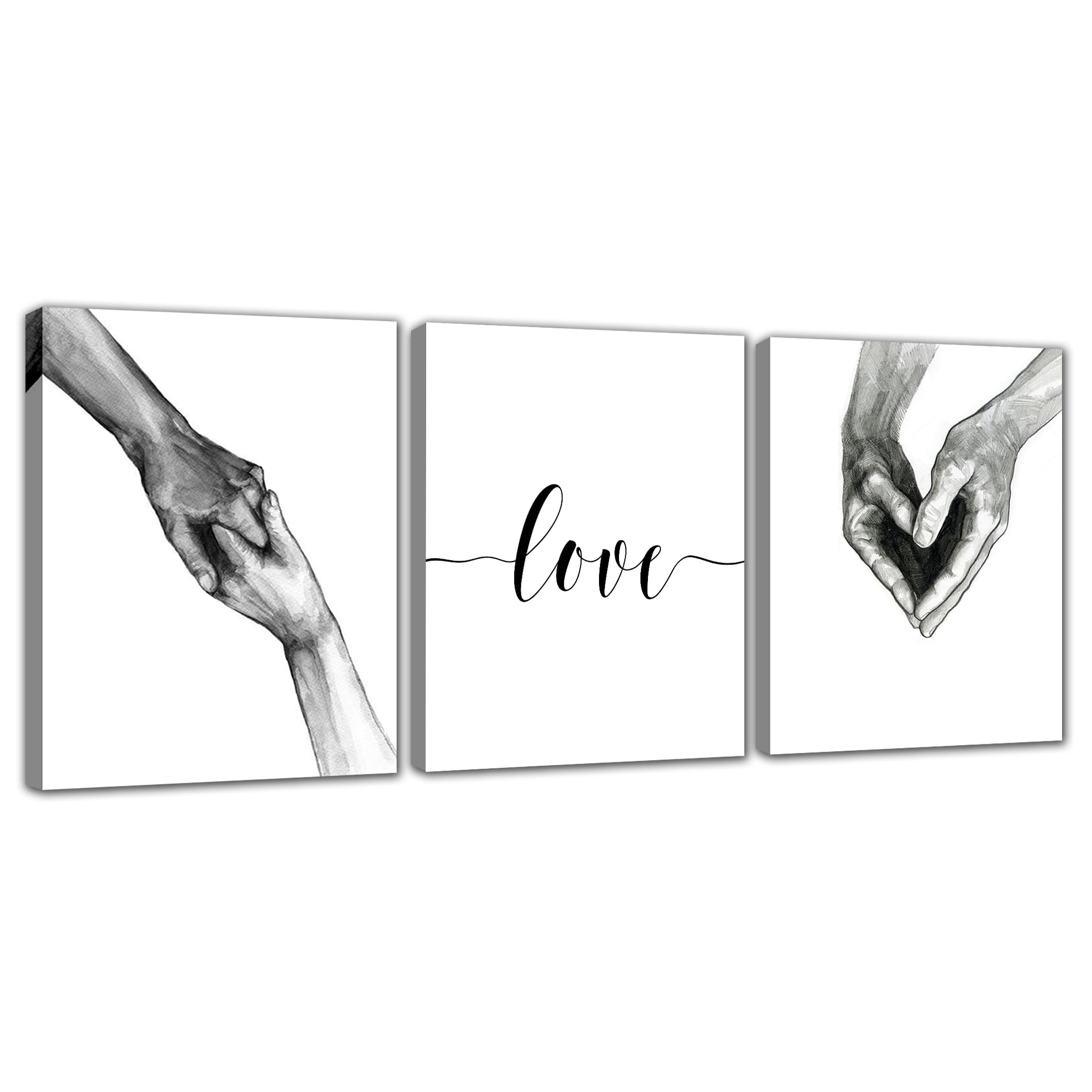 Black and White Canvas Wall Art - Minimalist Hand In Hand Love Painting Simple Picture Artwork Wall Decorations for Beadroom Living Room Bathroom Decorative 12 x 16 Inches Framed Ready to Hang