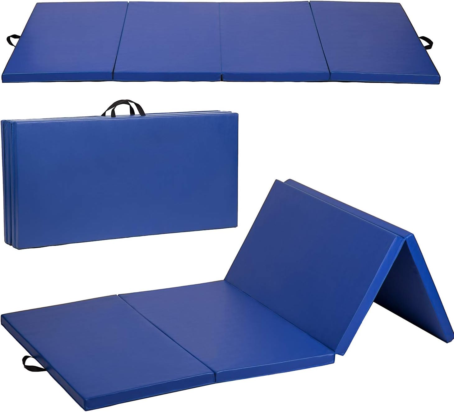 Portable Gymnastics Mat 4x8 Soft Tumbling Mat 2 Inch Thick Gym Mat Indoor Outdoor Exercise Mat 4 Folding PU Leather Mat Fitness Mat for Kid Tumbling Mat