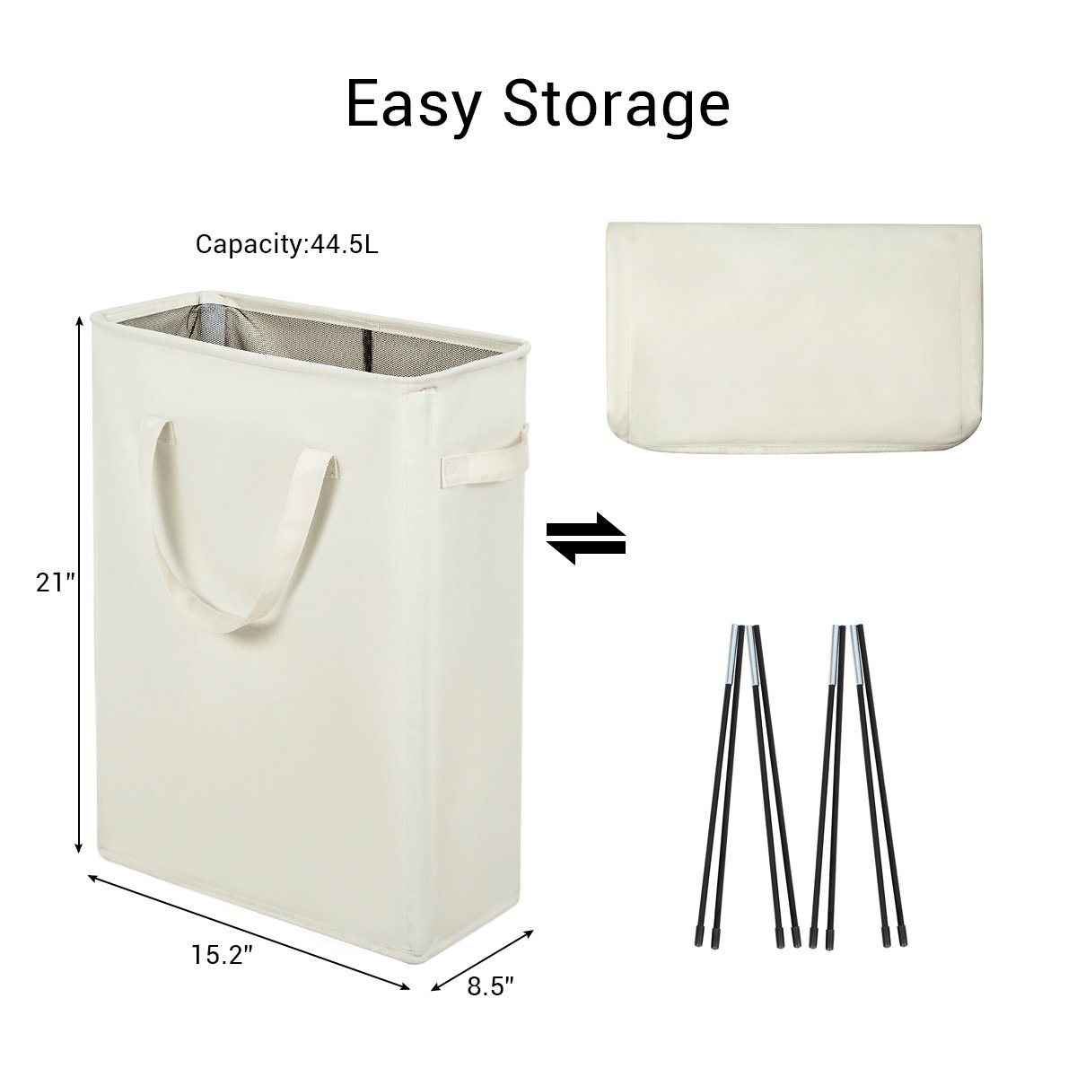 Chrislley Slim Laundry Basket Hamper Collapsible Handy Waterproof Bag Foldable Handle Oxford Cloth Basket Bin Organizer 44.5L（Beige）