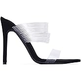 Cape Robbin Hess Sexy Stiletto High Heels for Women Clear, Transparent Strappy Pointed Open Toe Shoes Heels Black Size 7.5