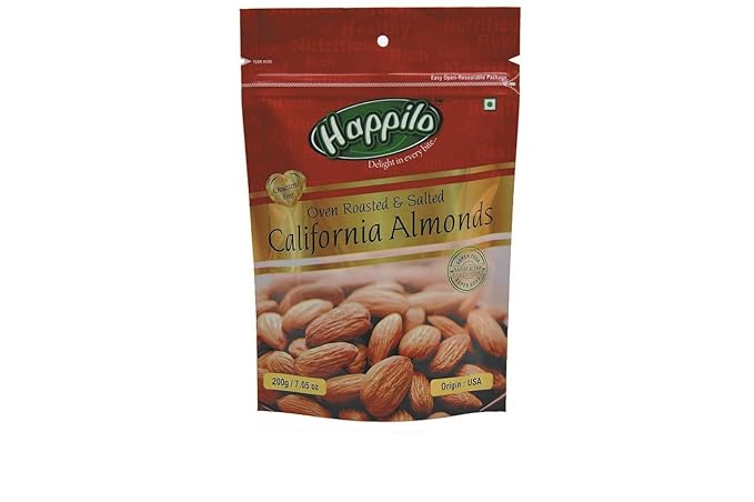 HappiloPremium Roasted and Salted Californian Almonds, 200g (Pack of 2)