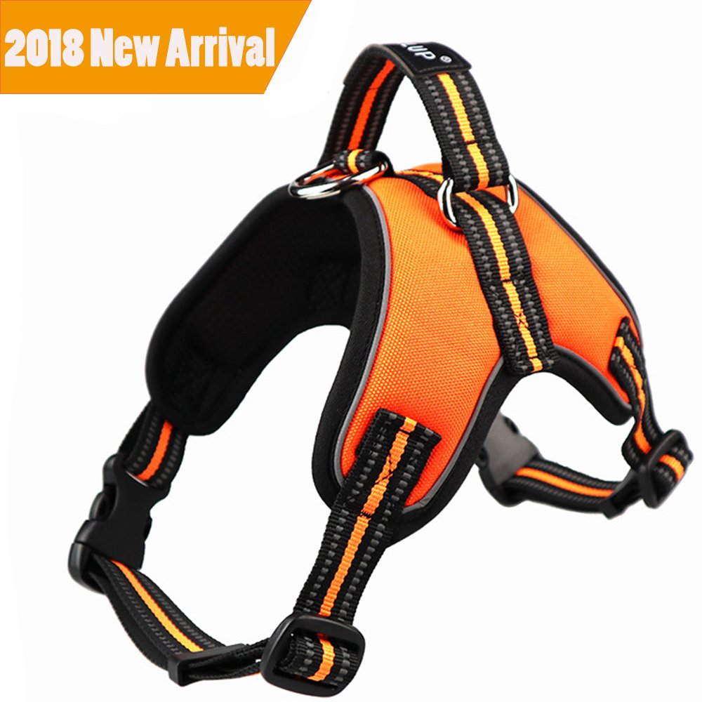 Santune Dog Harness Vest No Pull Adjustable Heavy Duty Oxford 3M Reflective Safety Pet Harnesses with Handle for Small Medium Large Dogs Walking Traveling Training (Orange, L)