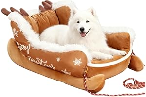 Dog Sleigh Bed - Washable Sled Couch | Cute Sled Shaped Pet Bed | Christmas Dog Furniture for Christmas Decor Indoor Outdoor 