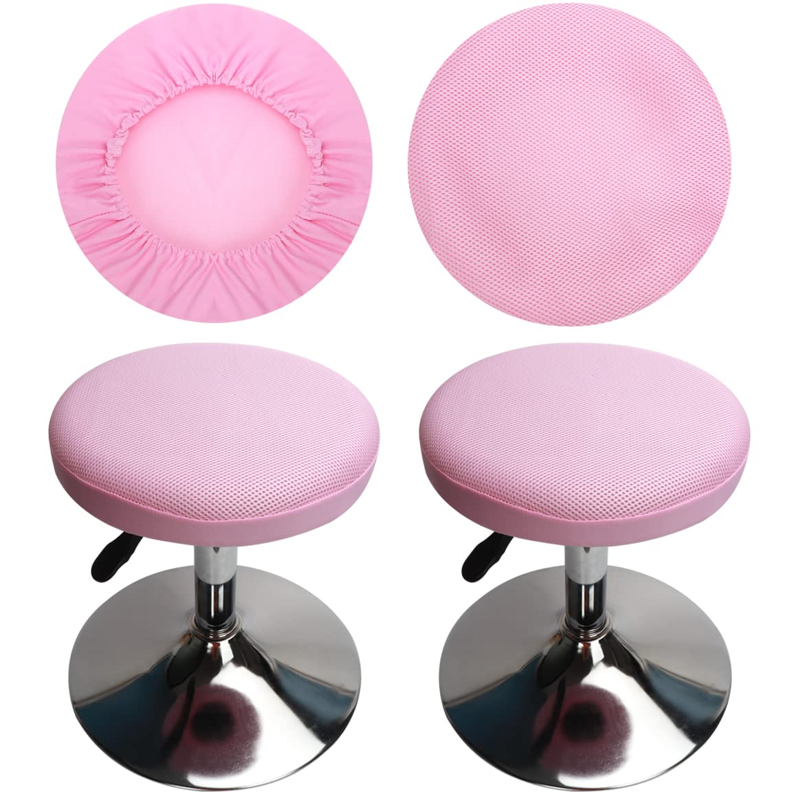 HuaLiSiJi Round Stool Covers Round Bar Stool Covers, Washable Easy Care Mesh Breathable, for 12-15.7in/30-40cm Round Stool Diameter (2, Pink)