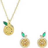 QLUYCKW Lemon Necklaces Earrings Set for Women Lovely Lemon Fruit Crystal Stud Earrings Sparkly Green Leaf Lemons Pendent Necklace Fashion Jewelry