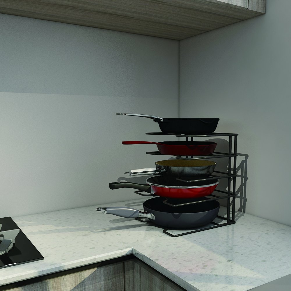 ZESPROKA Kitchen Cabinet Pot and Pan Organizer, Pot Lid Rack, Black